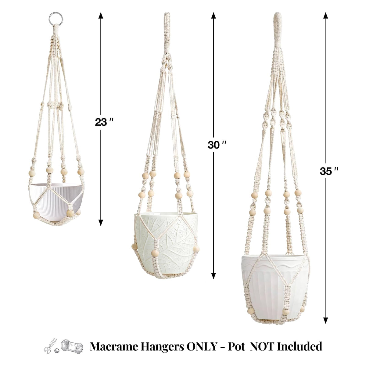 LEWESU macrame plant hanger 23 inch ivory saves space for small pots