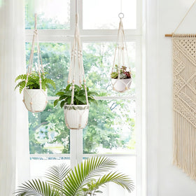LEWESU macrame plant hanger 30 inch ivory for indoor display and easy pot fit