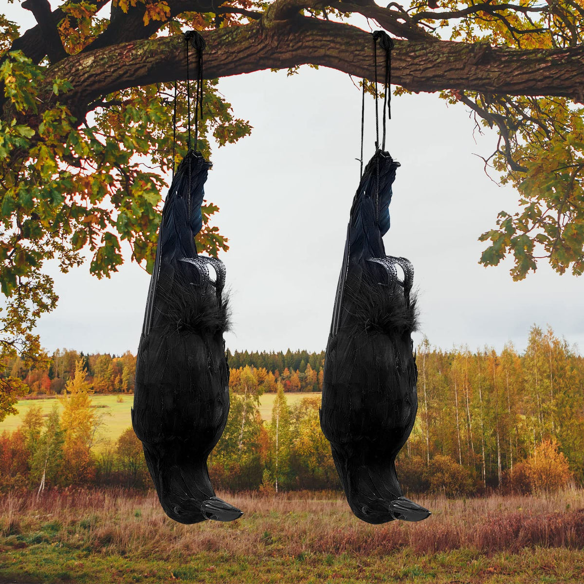Lewtemi 2-pack 17-inch hanging crow decoys enhance eerie garden decor