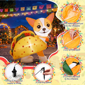 Leyndo Cinco de Mayo chihuahua taco inflatable illuminated at night for yard glow