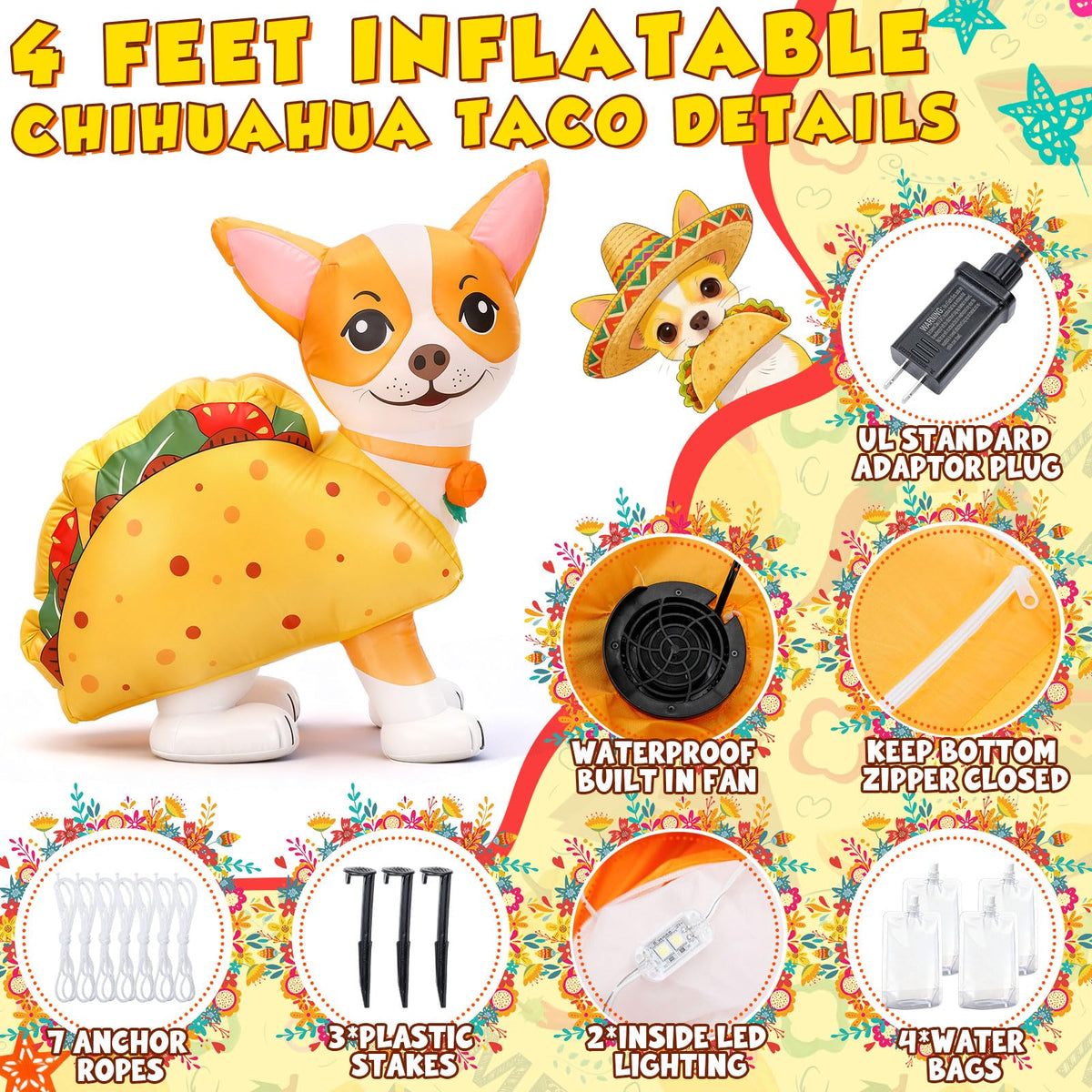 Leyndo Cinco de Mayo chihuahua taco inflatable packaging and blower included
