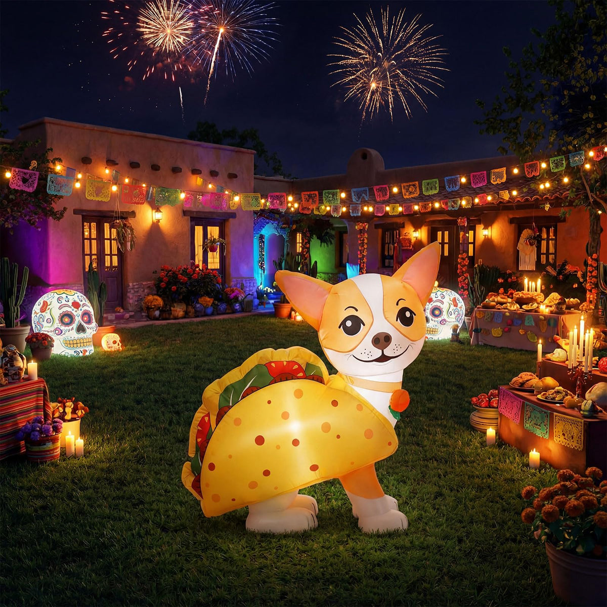 Leyndo Cinco de Mayo chihuahua taco inflatable stakes and setup accessories