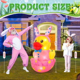 Leyndo inflatable duck with bunny-ear headband for playful Easter display.