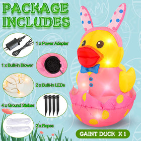 Leyndo outdoor Easter décor duck with stakes and ropes for stability.