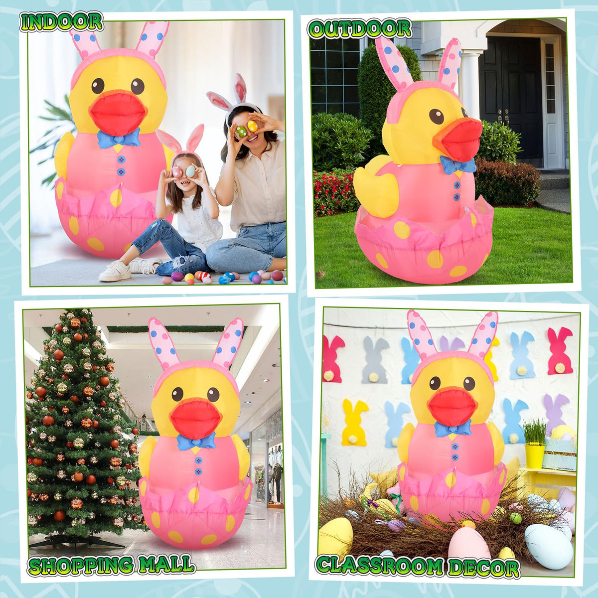 Leyndo LED-lit Easter inflatable duck glowing for nighttime yard displays.
