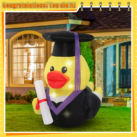 Sturdy stakes and ropes secure Leyndo inflatable duck in windy conditions.
