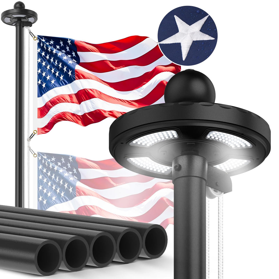 Lezbanz heavy-duty flag pole assembly shows sturdy 12-gauge aluminum for outdoors.