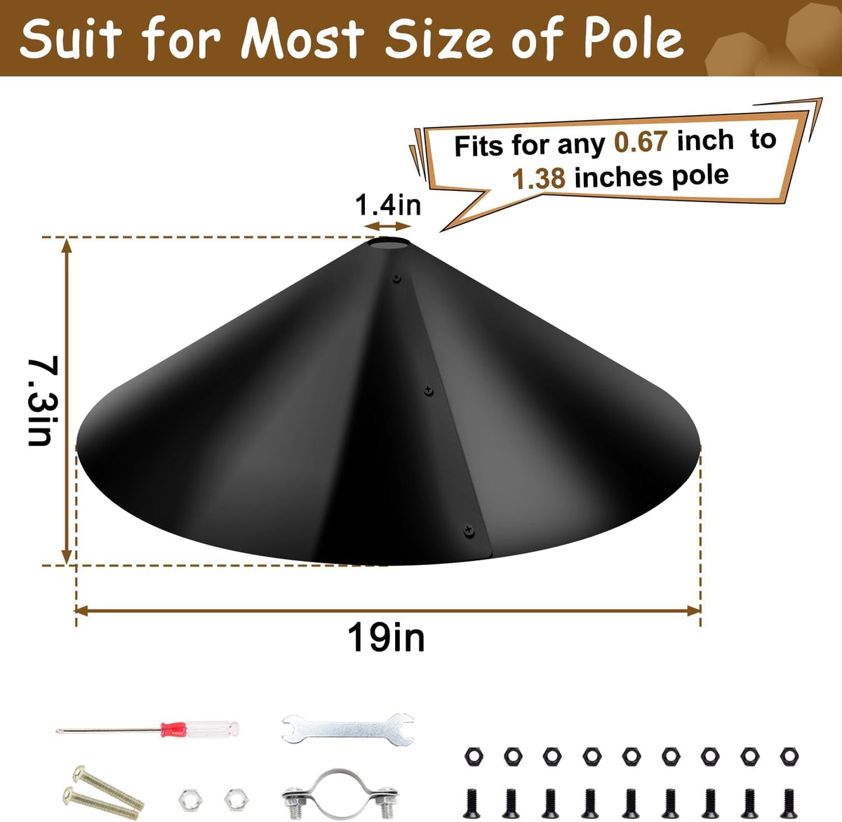 Lezcufer plastic baffle shown guarding a hanging bird feeder outdoors