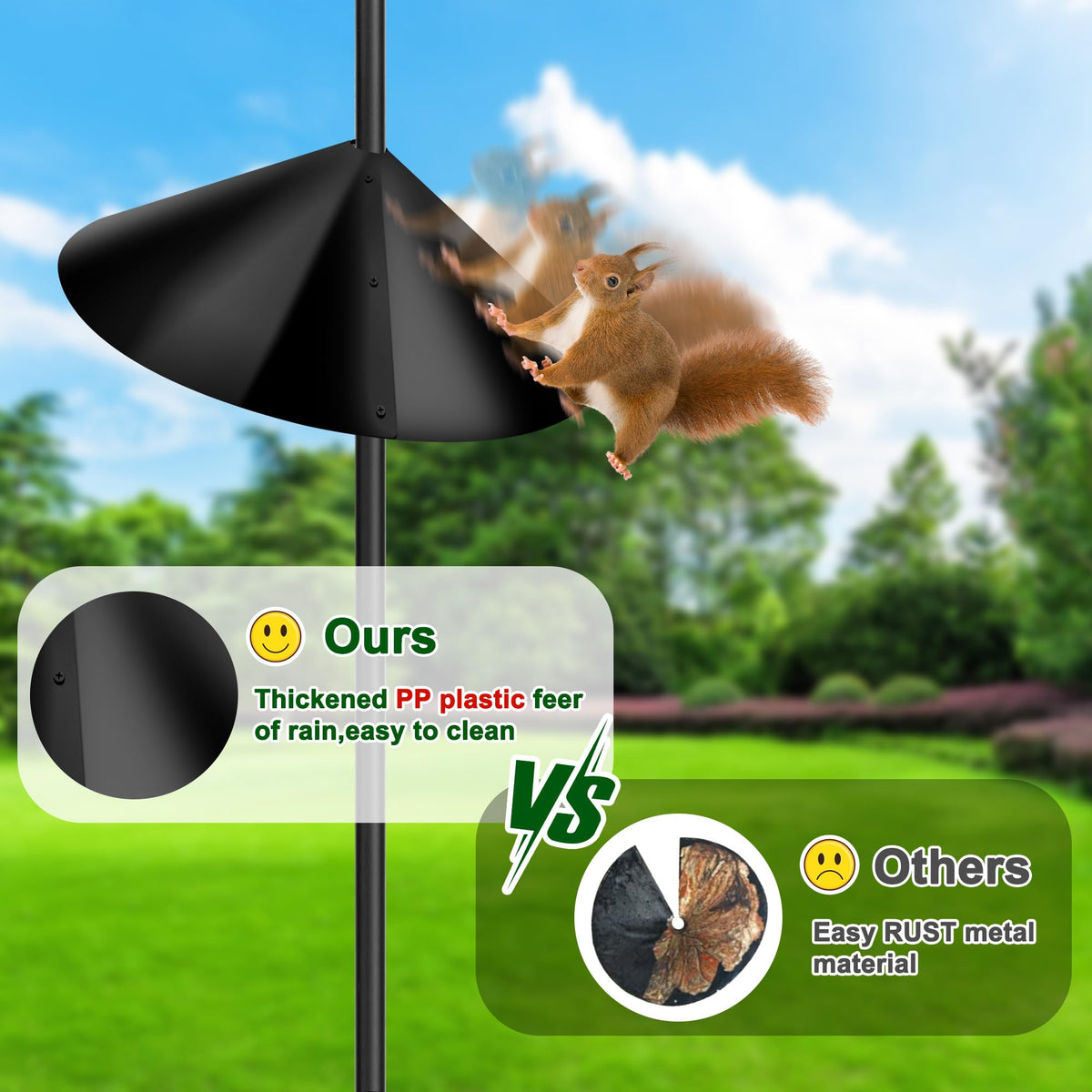 Lezcufer Outdoor Bird Feeder Baffle features a smooth glazed surface for easy cleaning.