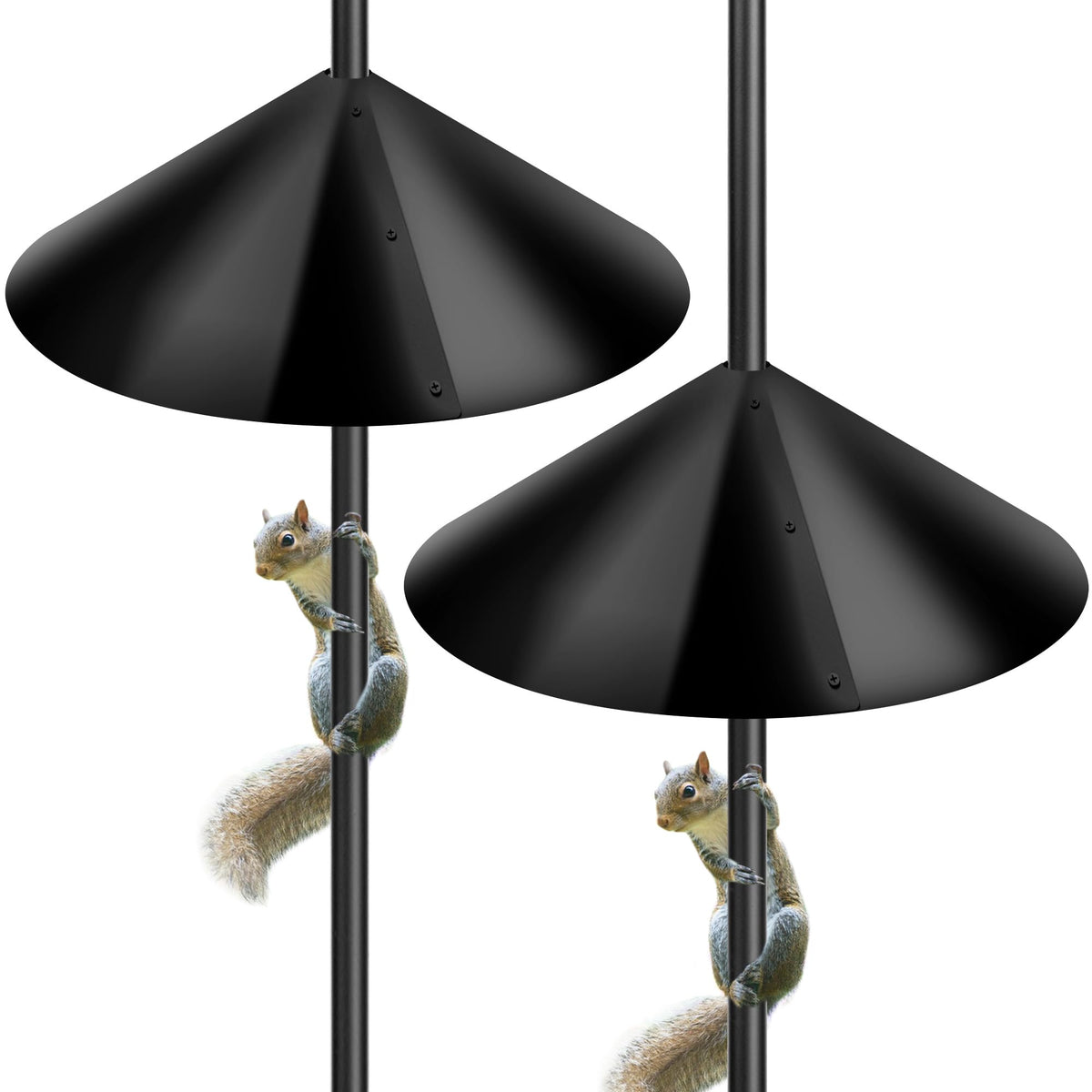 Lezcufer Squirrel Baffle 16in on pole protects feeders from climbers.