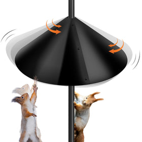 Lezcufer squirrel-baffle on a 19-inch pole protects the bird feeder from squirrels