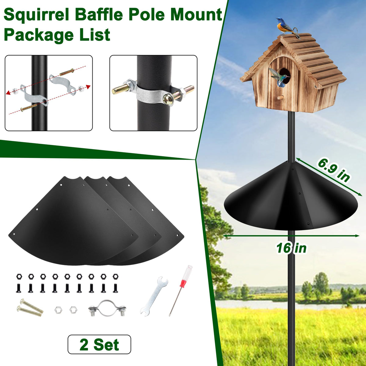 Lezcufer Squirrel Baffle installation is quick and straightforward on a bird pole.