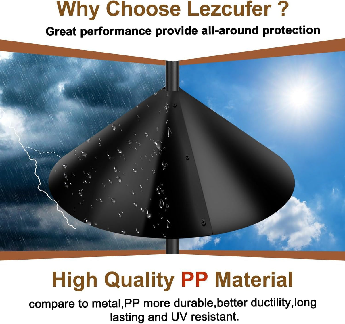 Lezcufer wide 19-inch diameter baffle deters squirrels from feeders