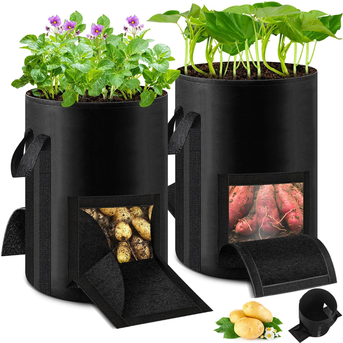 Lezmarket 2-pack 10 gallon potato grow bags bundle for space-saving urban gardening.