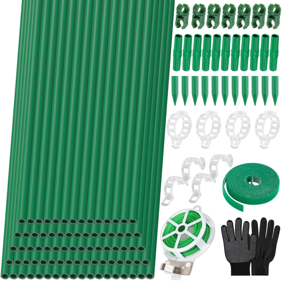 Lezmarket 80-pack garden stakes assembly provides sturdy plant support for climbers.