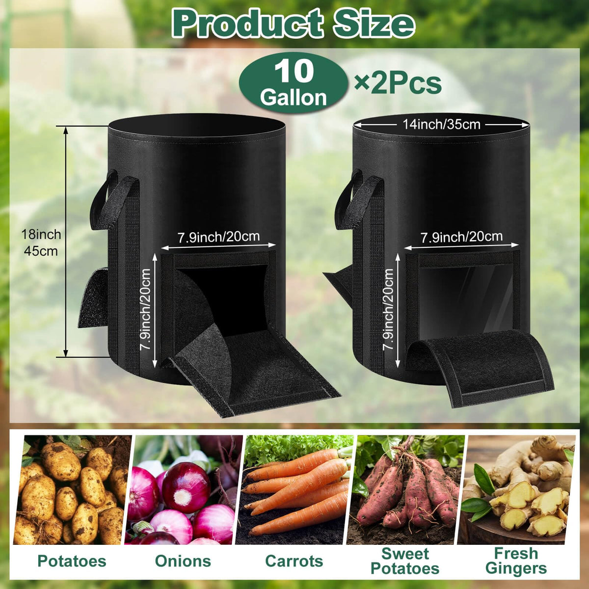 Lezmarket potato bags with two windows design for easy root inspection and harvest.
