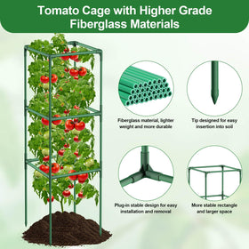 Lezmarket 43-inch square tomato cage shown with plant clips and ties included.