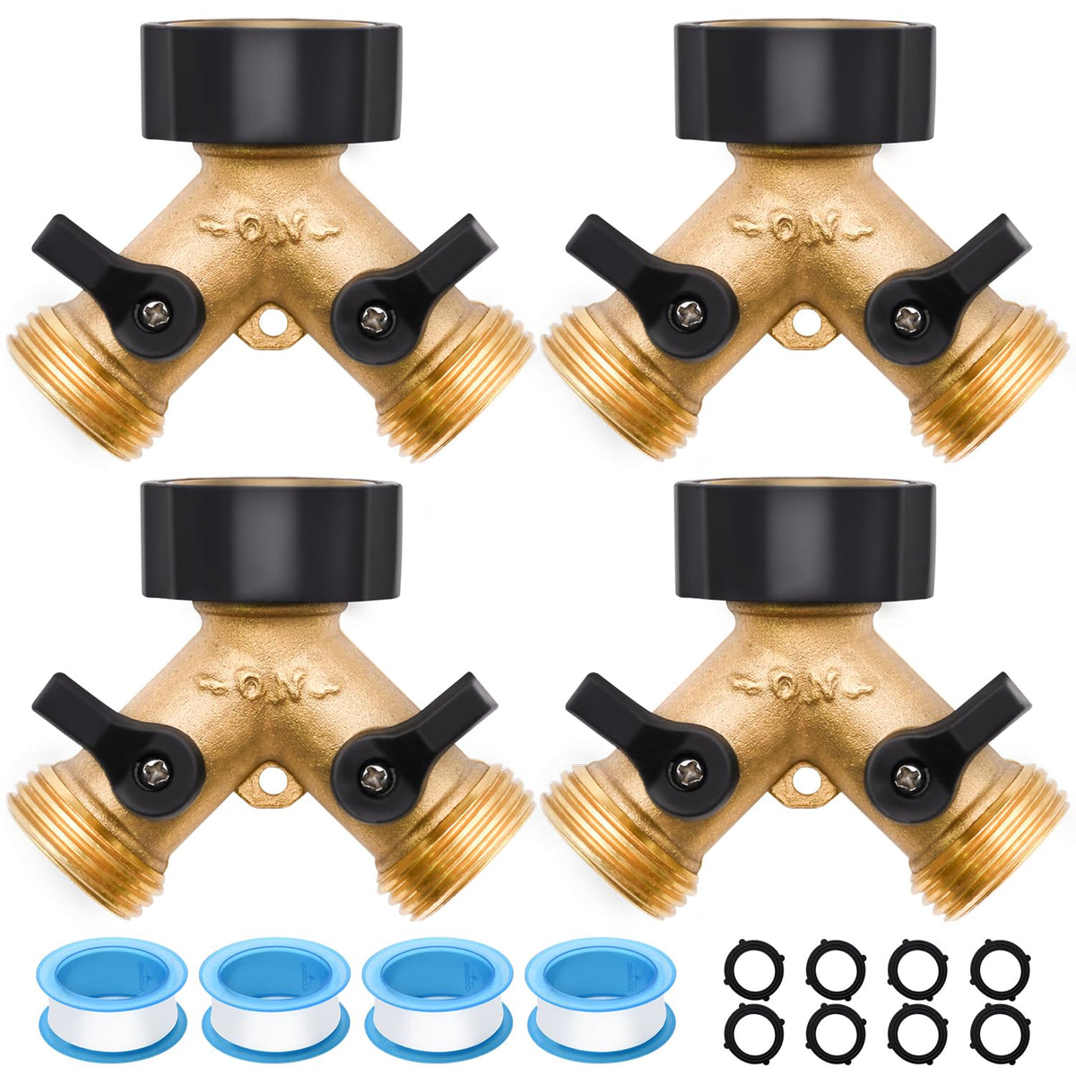 LFSEMINI 4-pack brass hose splitter set for flexible watering at multiple garden stations