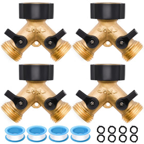 LFSEMINI 4-pack brass hose splitter set for flexible watering at multiple garden stations