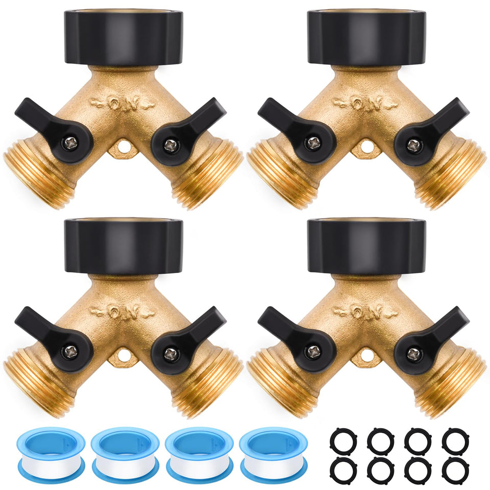 LFSEMINI 4-pack brass hose splitter set for flexible watering at multiple garden stations