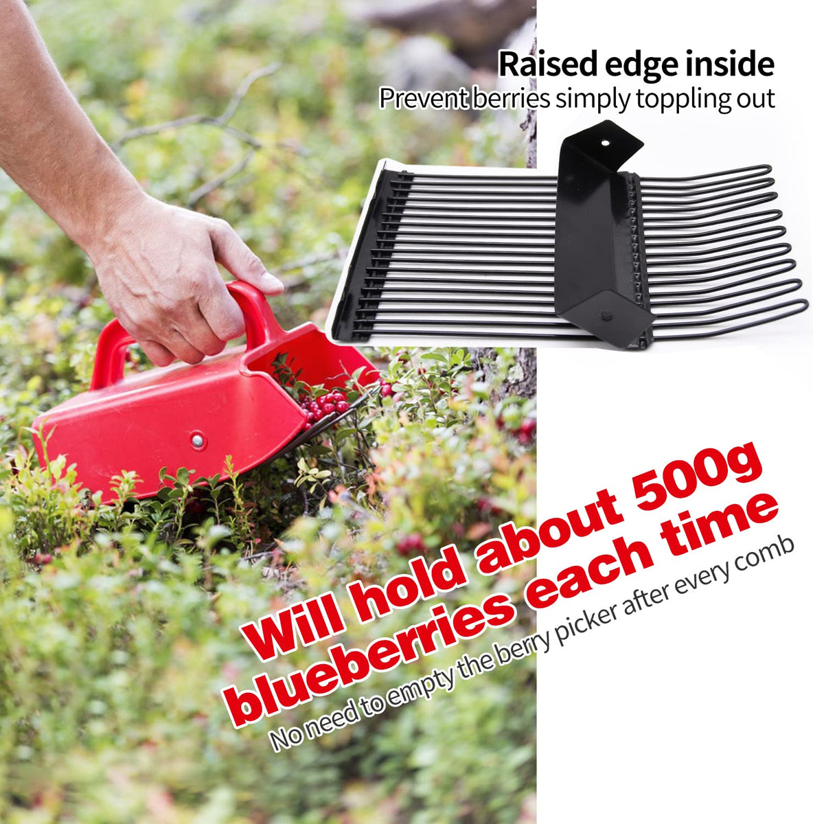 Raised edge on LFSEMINI Berry Picker prevents berry spills