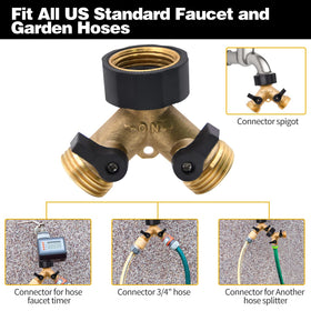 Closeup of LFSEMINI brass garden hose manifold showing durable construction