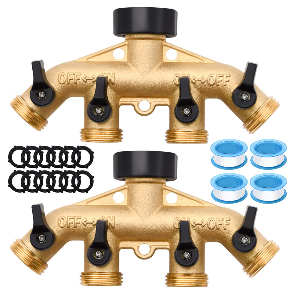 LFSEMINI brass hose splitter 4-way bundle for efficient irrigation.