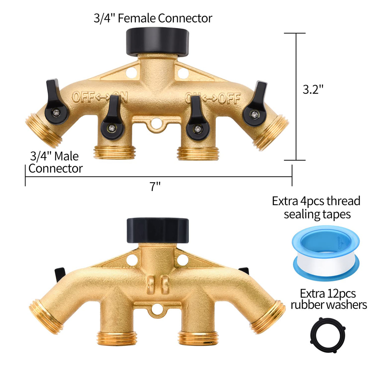 LFSEMINI hose splitter thread connection 3/4 inch fits standard spigots.