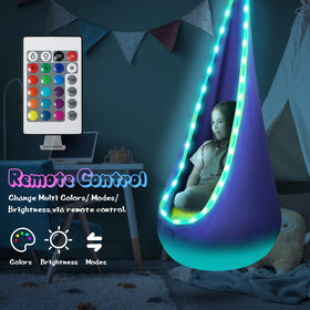 LFSMVT light-up kids pod swing blue side view highlights storage pocket