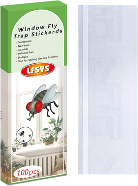 LFSYS 100-pack window fly trap, clear design, ideal for indoor use against fruit flies.