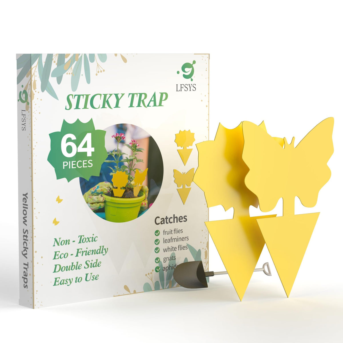 LFSYS 64pcs sticky traps for gnats captures indoor plant pests effectively