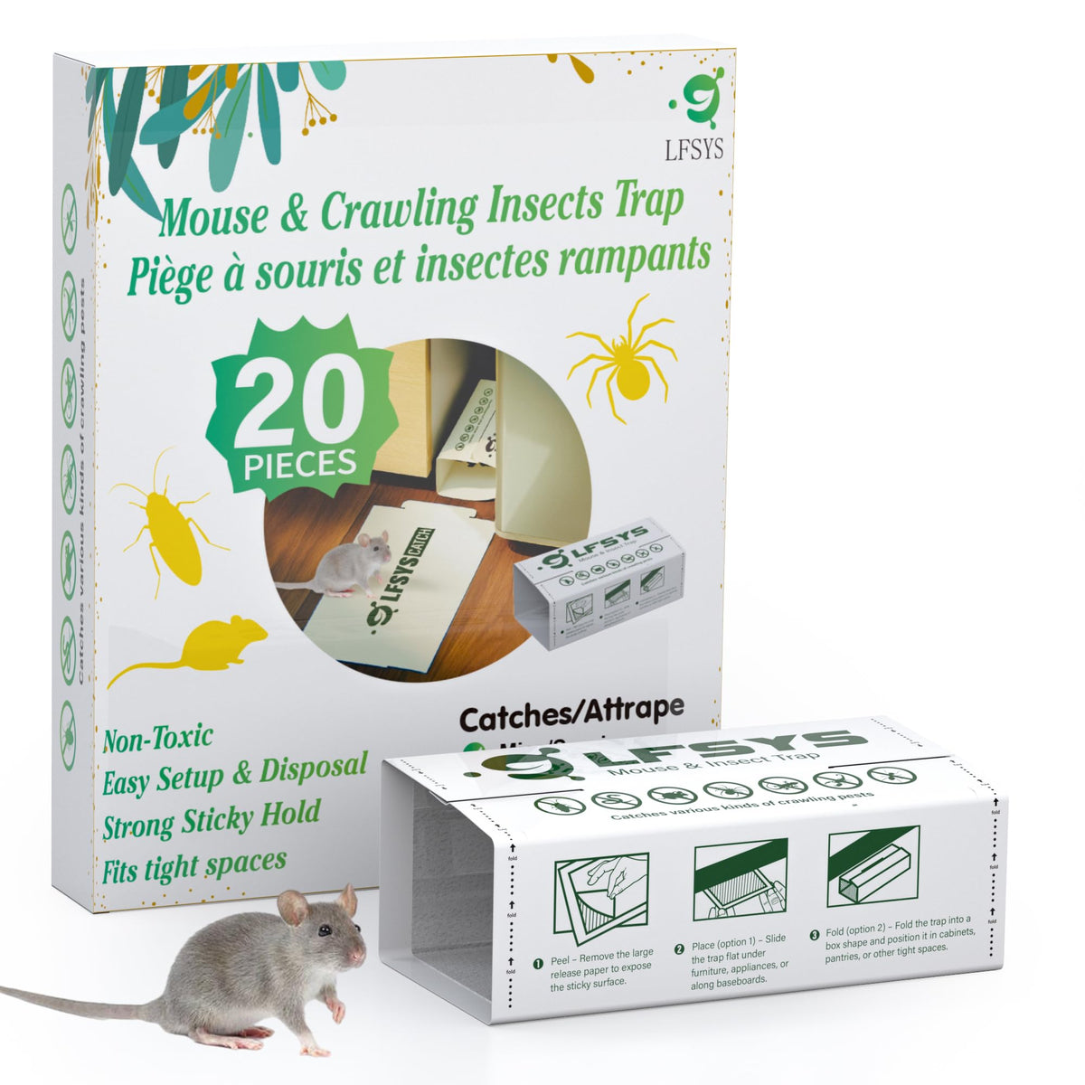LFSYS mouse traps indoor 20-pack with foldable design for easy placement in kitchens
