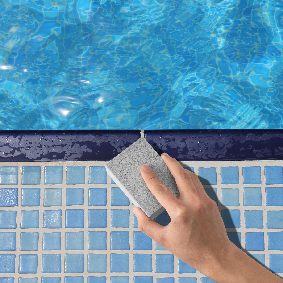 LFUTARI pumice stone reduces rust and mineral buildup on pool tiles.