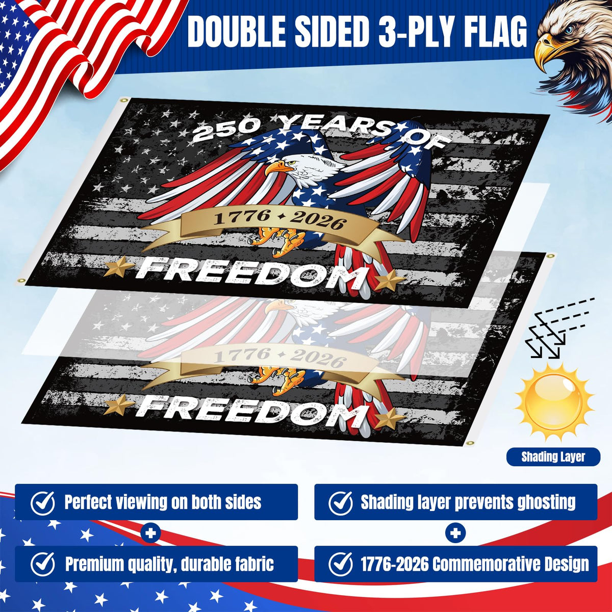 LFZHAN commemorative 1776-2026 design on durable flag
