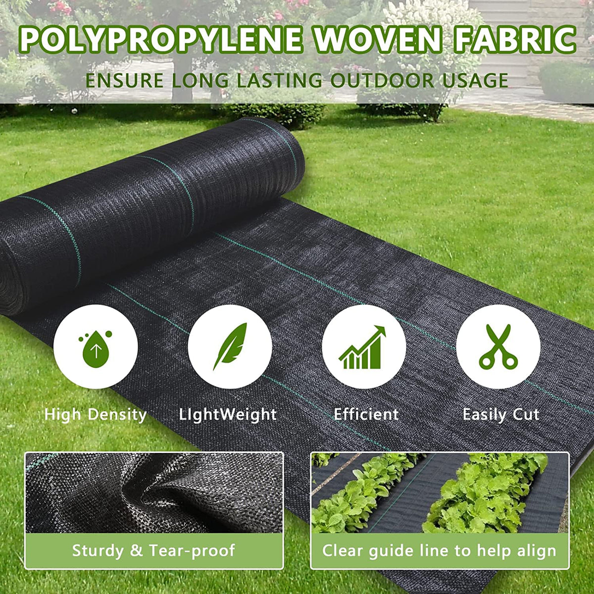 LGJIAOJIAO weed fabric durable polypropylene construction for tough outdoor use.