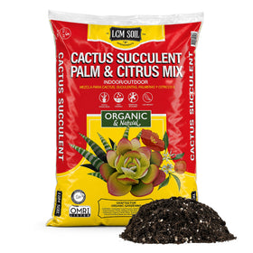 LGM Premium Cactus Soil Mix packaging highlights ready-to-use blend for easy potting.