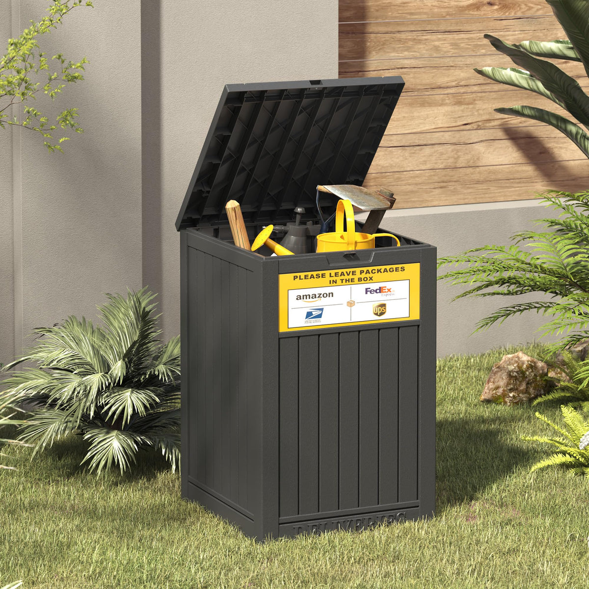 LHBGO large 48-gallon capacity stores multiple parcels securely.