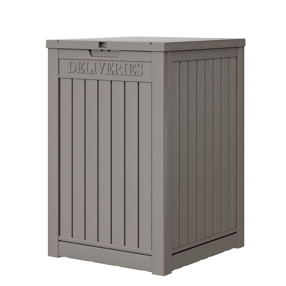 LHBGO outdoor package box shows 48 gallon capacity for multiple deliveries