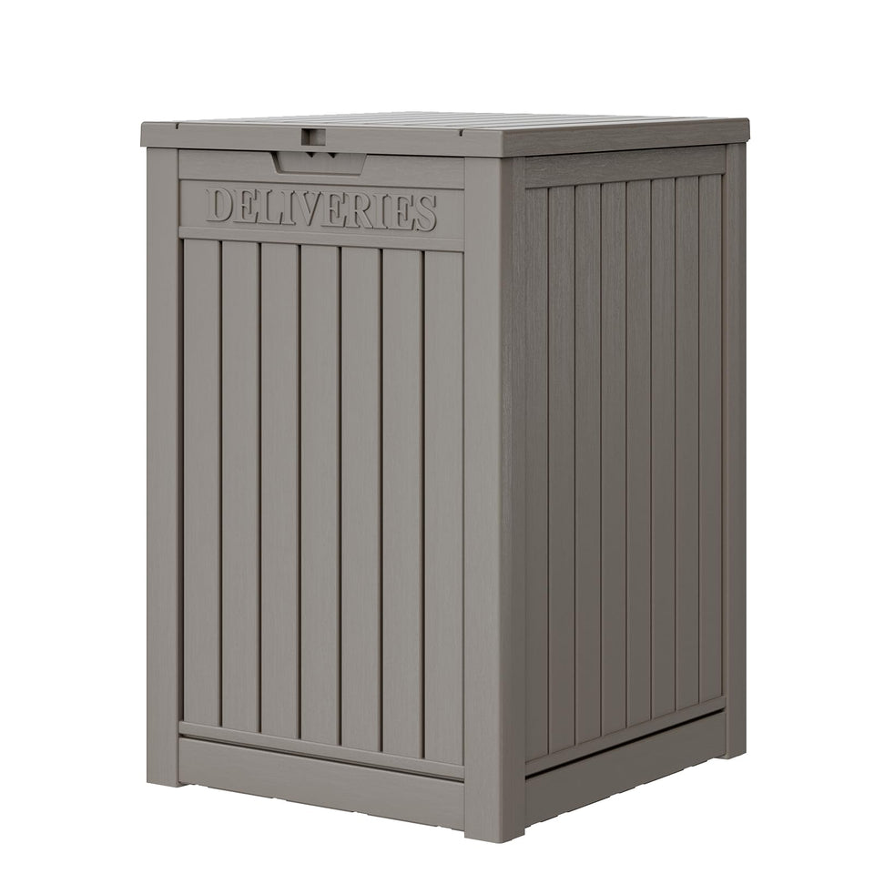 LHBGO outdoor package box shows 48 gallon capacity for multiple deliveries