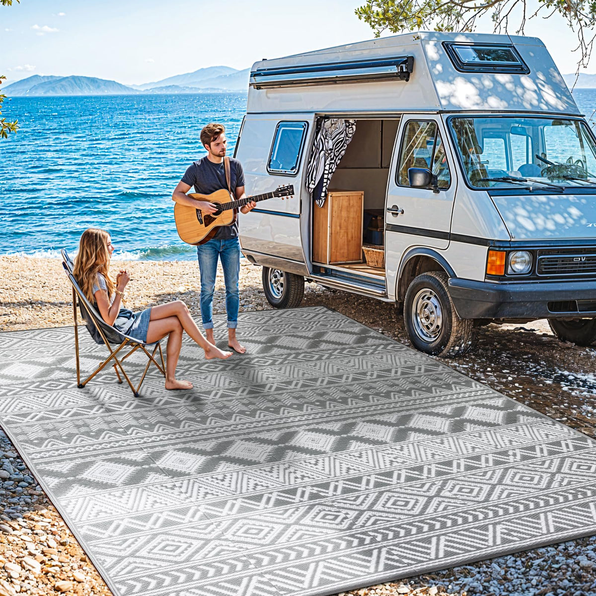LIANLAM rug in an RV campsite illustrating portable outdoor use