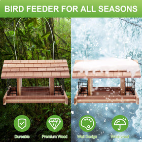 Liawm large-capacity seed storage keeps multiple bird species fed longer.