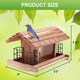 Liawm red cedar roof bird feeder designed for all-weather efficiency.