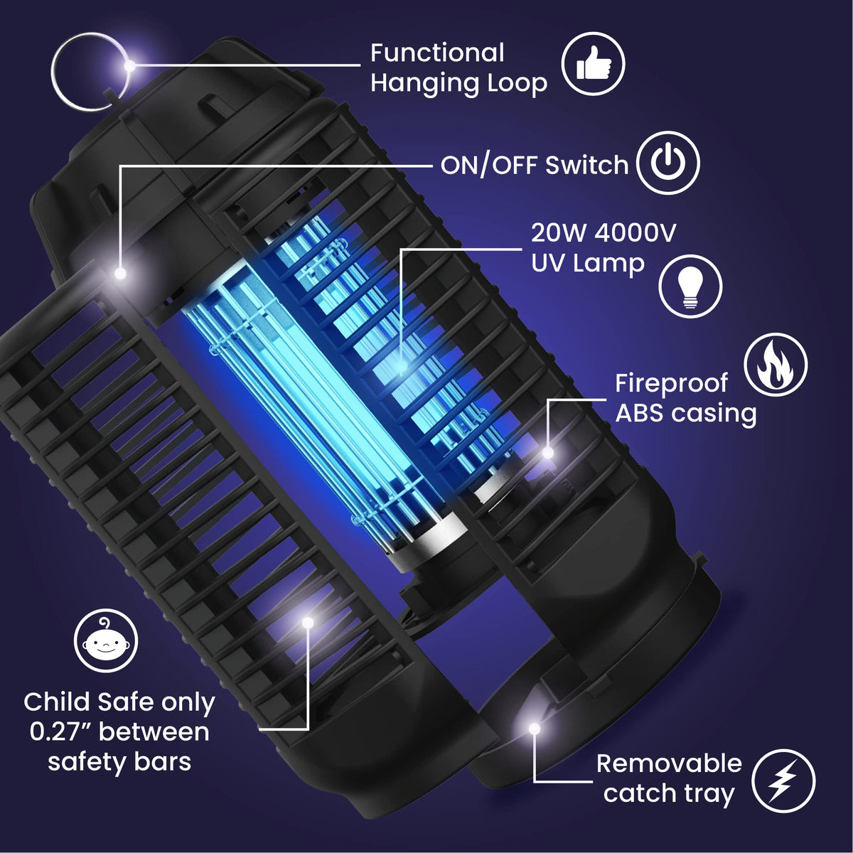 LiBa bug zapper emits blue-violet light attracting insects for quick control