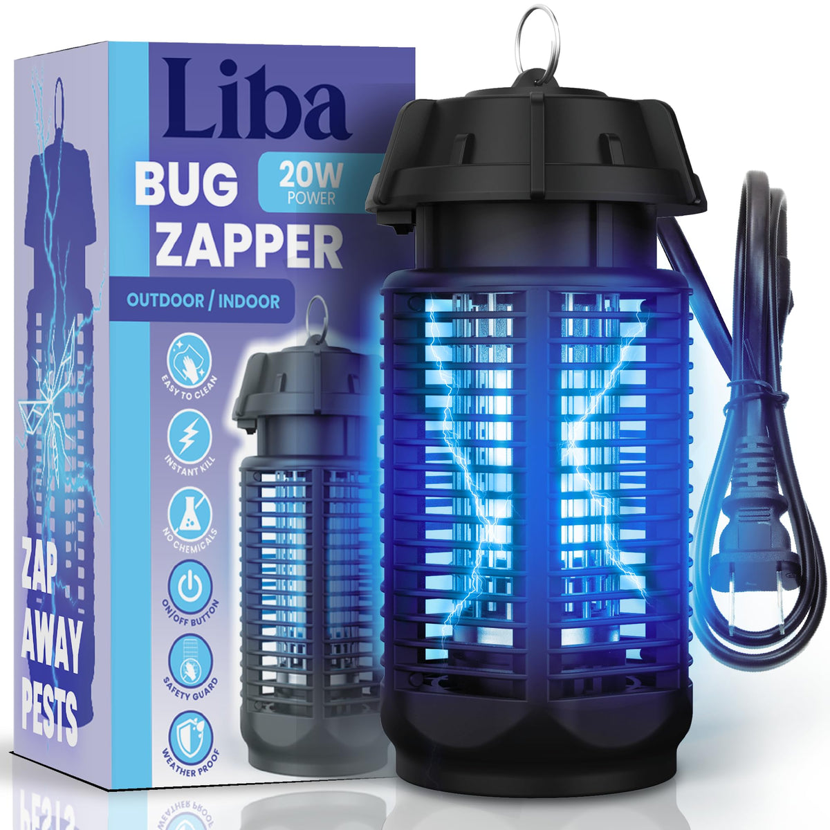 LiBa Electric Bug Zapper outdoors on a hook deterring mosquitoes on the patio