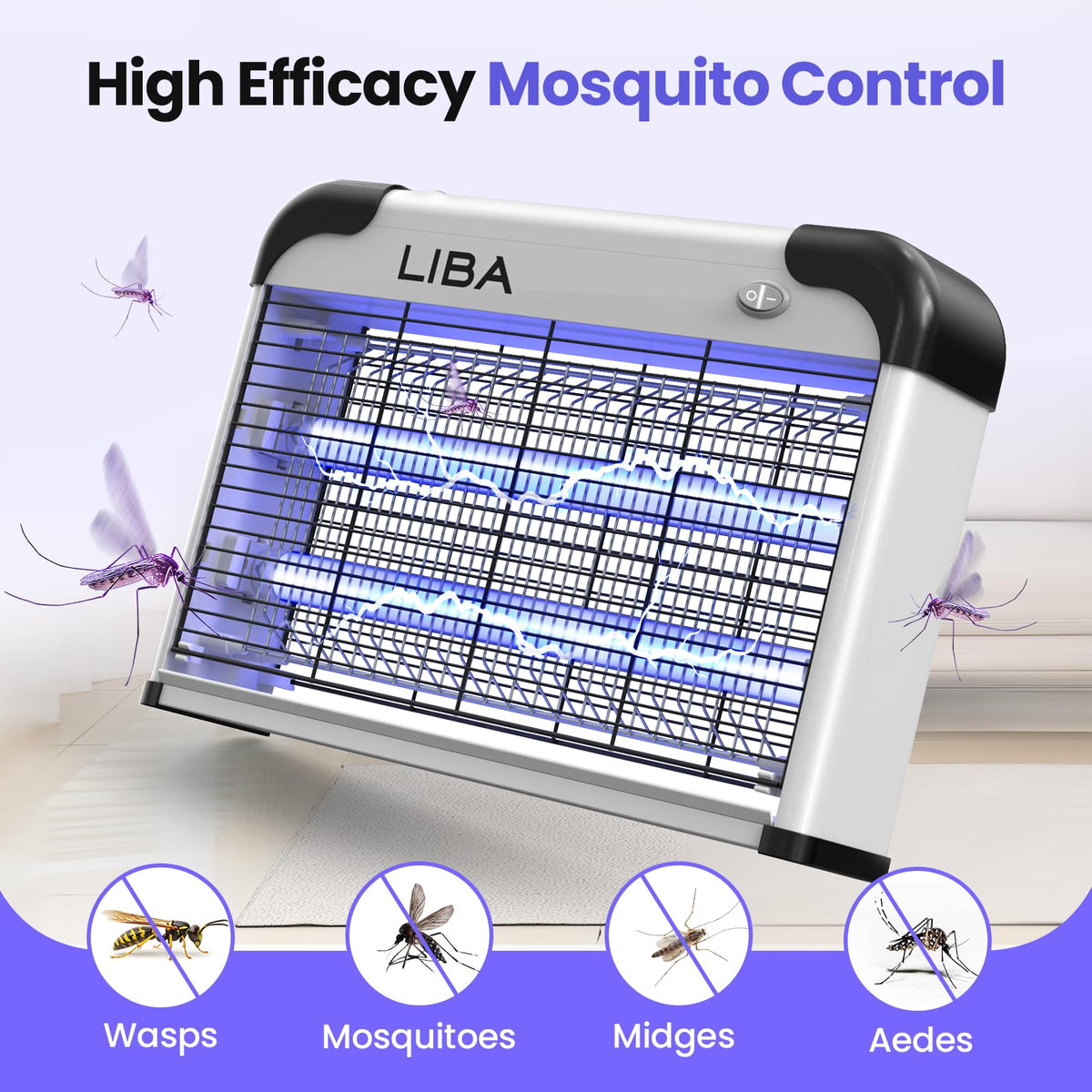LiBa bug zapper with two bulbs attracts and zaps flying nuisances