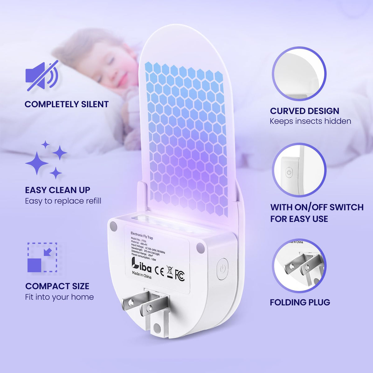 LiBa Fly Trap Indoor plugged into outlet for easy room placement