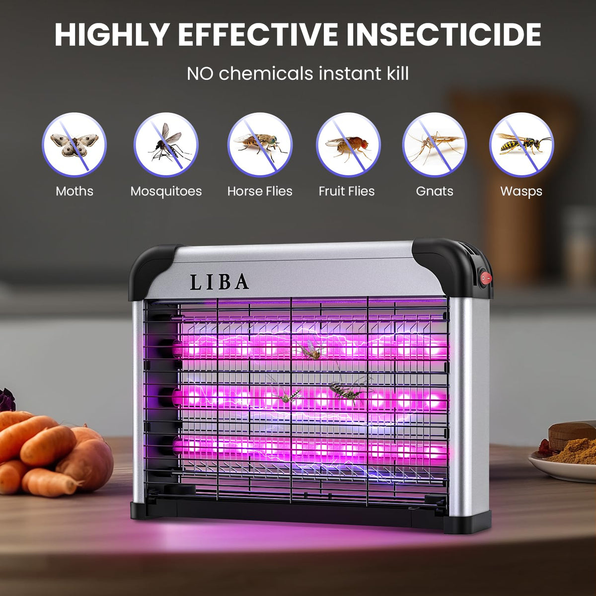 LiBa LED Indoor Bug Zapper side view highlights a compact footprint for small spaces.