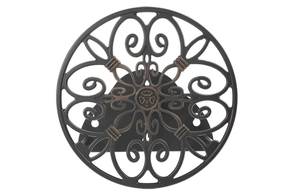 Liberty Garden 670 hose butler top view shows sturdy cast aluminum with bronze finish.