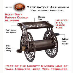 Liberty Garden 704 125-foot capacity for long hoses on outdoor walls.