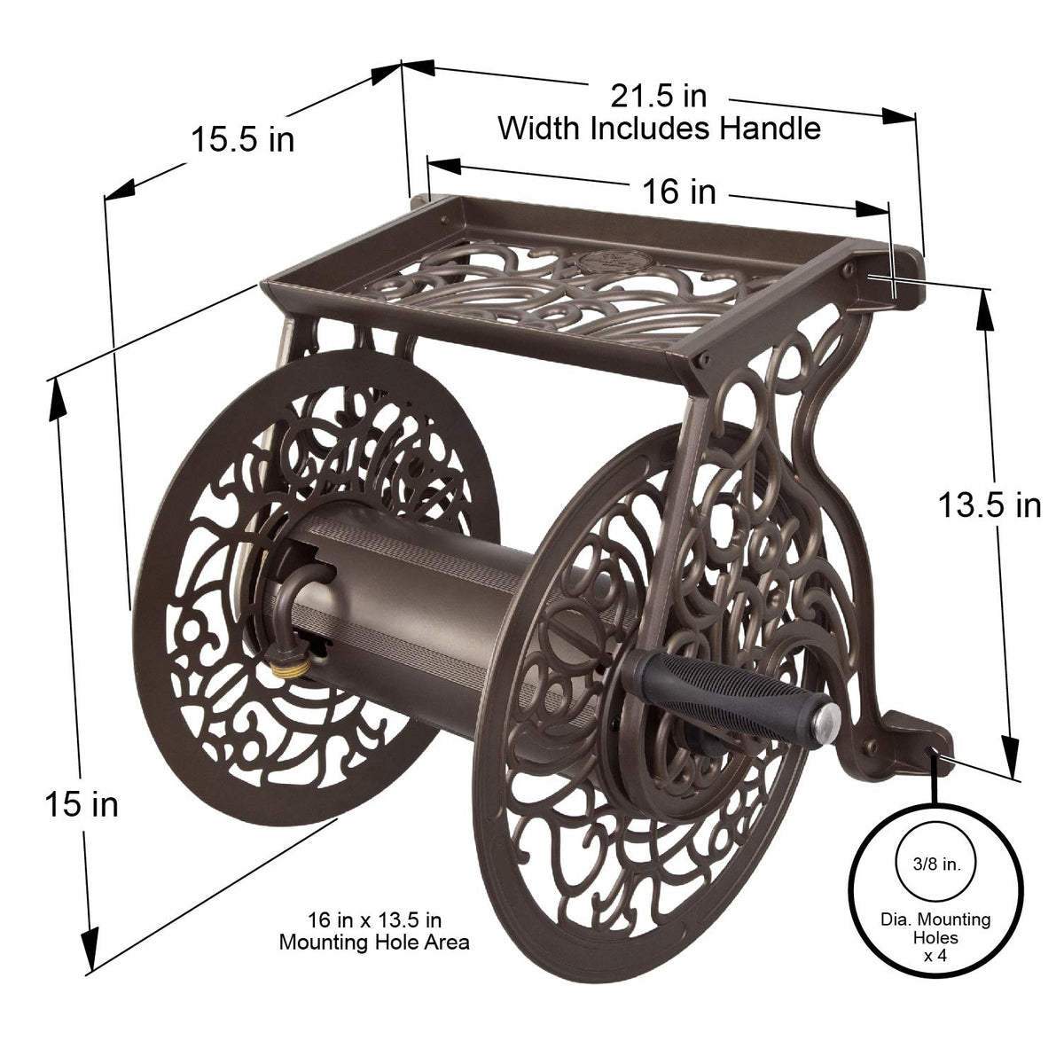 Liberty Garden 704 shelf for tools keeps nozzles within reach.